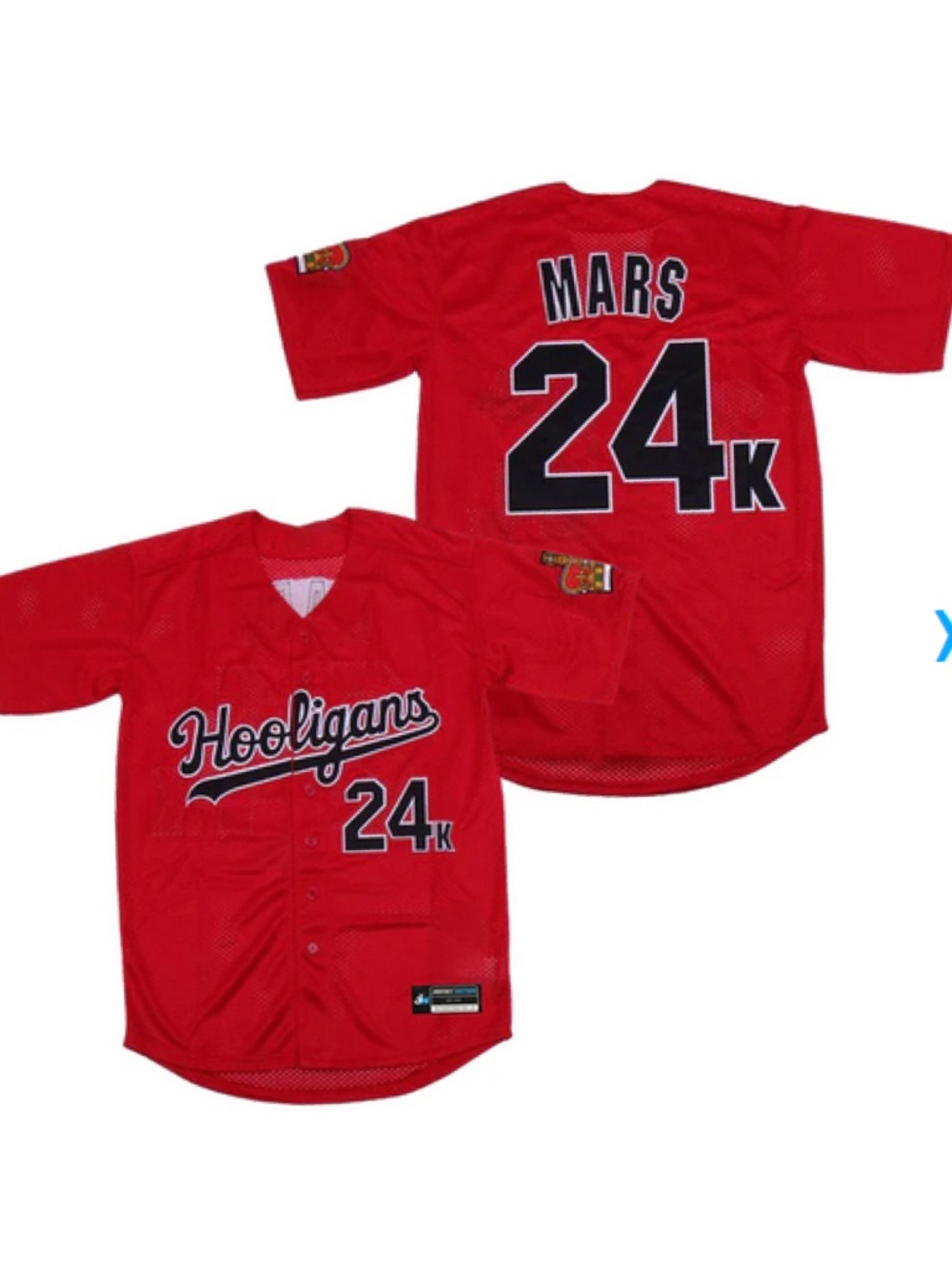 Hooligans Bruno Mars 24K Baseball Jersey Unisex RED XXL